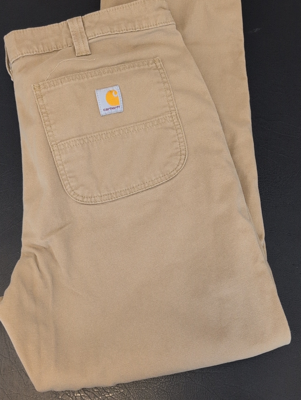 Carhartt Khaki Canvas Work Pants with Back Patch Logo